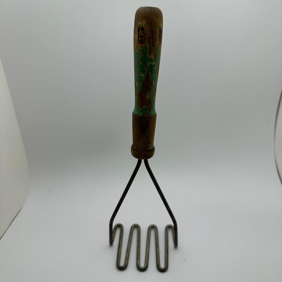 Vintage Wooden HandleThree Prong Potato Masher - Picture 1 of 2